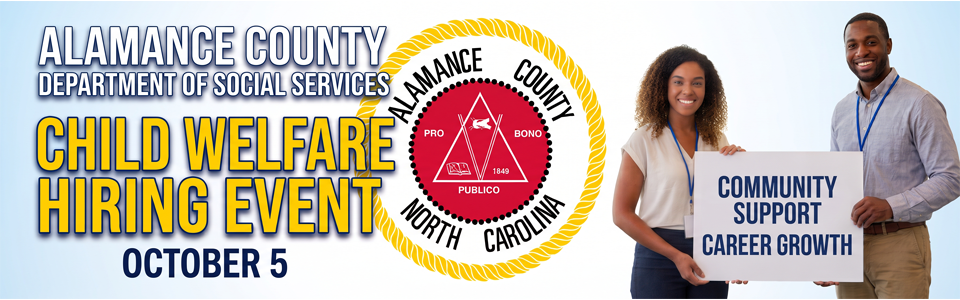 Flyer banner promoting Department of Social Services Child Welfare hiring event on October 5